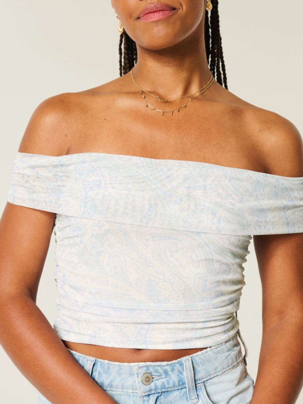 Hollister Off-Shoulder Paisley Crop Top